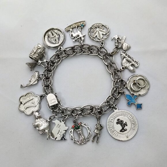 Sterling Silver .925 Vintage 1970s Charm Bracelet LOADED - Picture 2 of 5